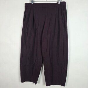Eileen Fisher Organic Cotton  Wide Leg Cropped Plum Womens Large Pull On Pants